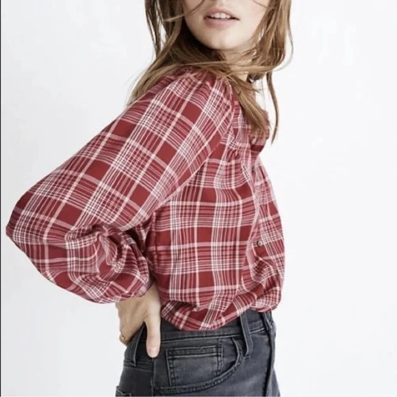 Madewell Red Plaid Button-Down Shirt - Picture 7 of 8